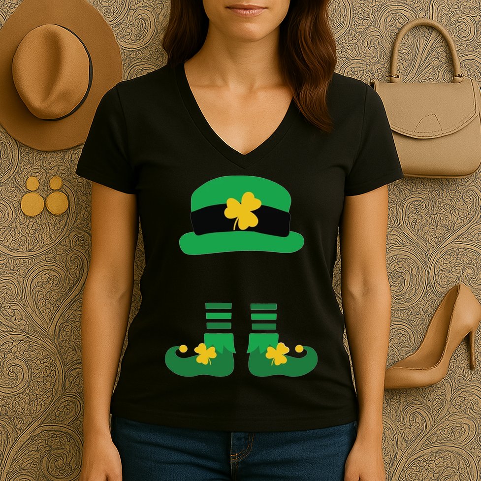 Kid Saint Patrick's Day Personalized Shirt Leprechaun Stockings And Hat Women's V-Neck T-Shirt