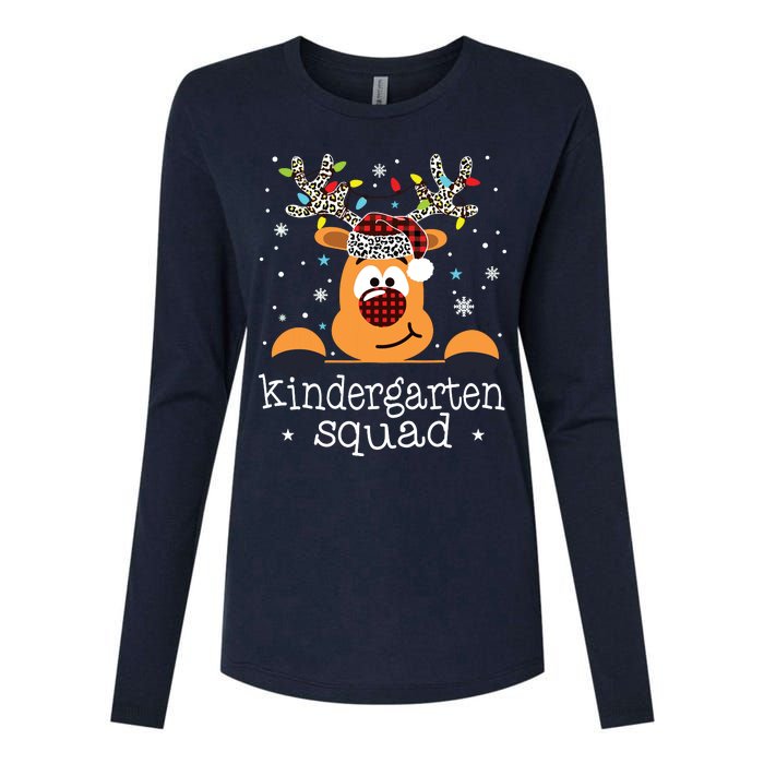 Kindergarten Squad Plaid Reindeer Santa Teacher Christmas Womens Cotton Relaxed Long Sleeve T-Shirt