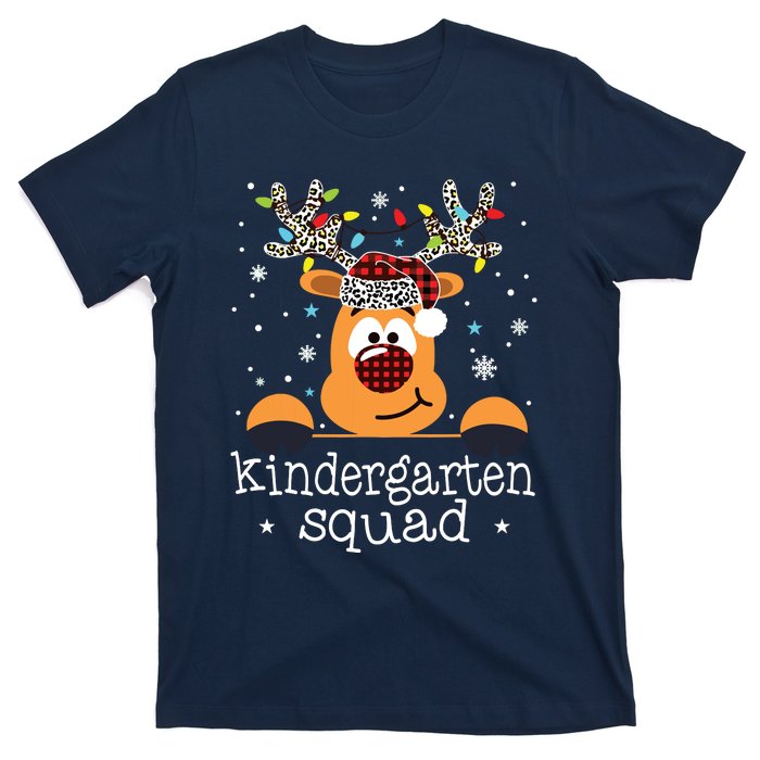 Kindergarten Squad Plaid Reindeer Santa Teacher Christmas T-Shirt