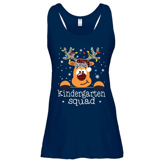 Kindergarten Squad Plaid Reindeer Santa Teacher Christmas Ladies Essential Flowy Tank