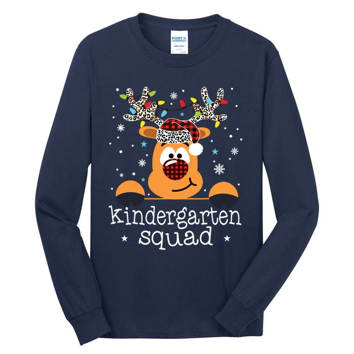 Kindergarten Squad Plaid Reindeer Santa Teacher Christmas Tall Long Sleeve T-Shirt