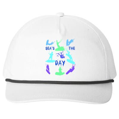 Kitesurfer Silhouette Pattern With Seas The Day Quote 9 Gift Snapback Five-Panel Rope Hat