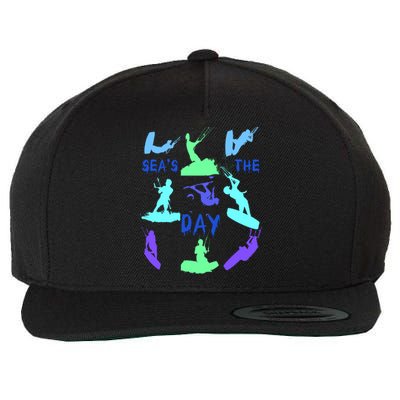 Kitesurfer Silhouette Pattern With Seas The Day Quote 9 Gift Wool Snapback Cap