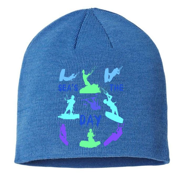 Kitesurfer Silhouette Pattern With Seas The Day Quote 9 Gift Sustainable Beanie