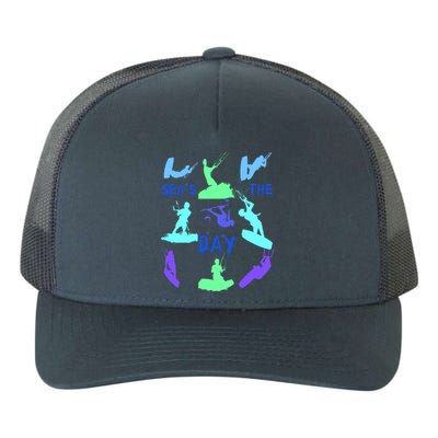 Kitesurfer Silhouette Pattern With Seas The Day Quote 9 Gift Yupoong Adult 5-Panel Trucker Hat