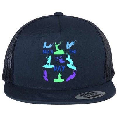 Kitesurfer Silhouette Pattern With Seas The Day Quote 9 Gift Flat Bill Trucker Hat