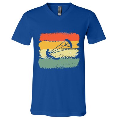 Kite Surfing Retro Vintage 70S 80S Style Cute Gift V-Neck T-Shirt