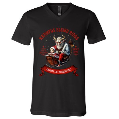 Krampus Sleigh Rides Merry Krampus Christmas Xmas Horror V-Neck T-Shirt