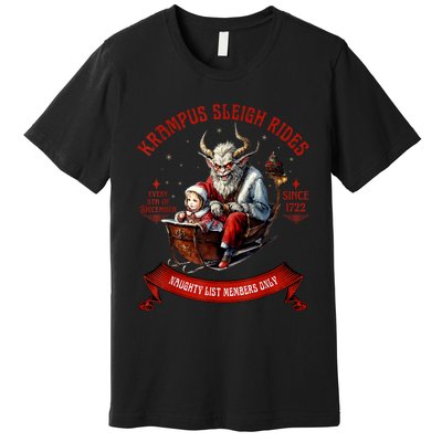 Krampus Sleigh Rides Merry Krampus Christmas Xmas Horror Premium T-Shirt