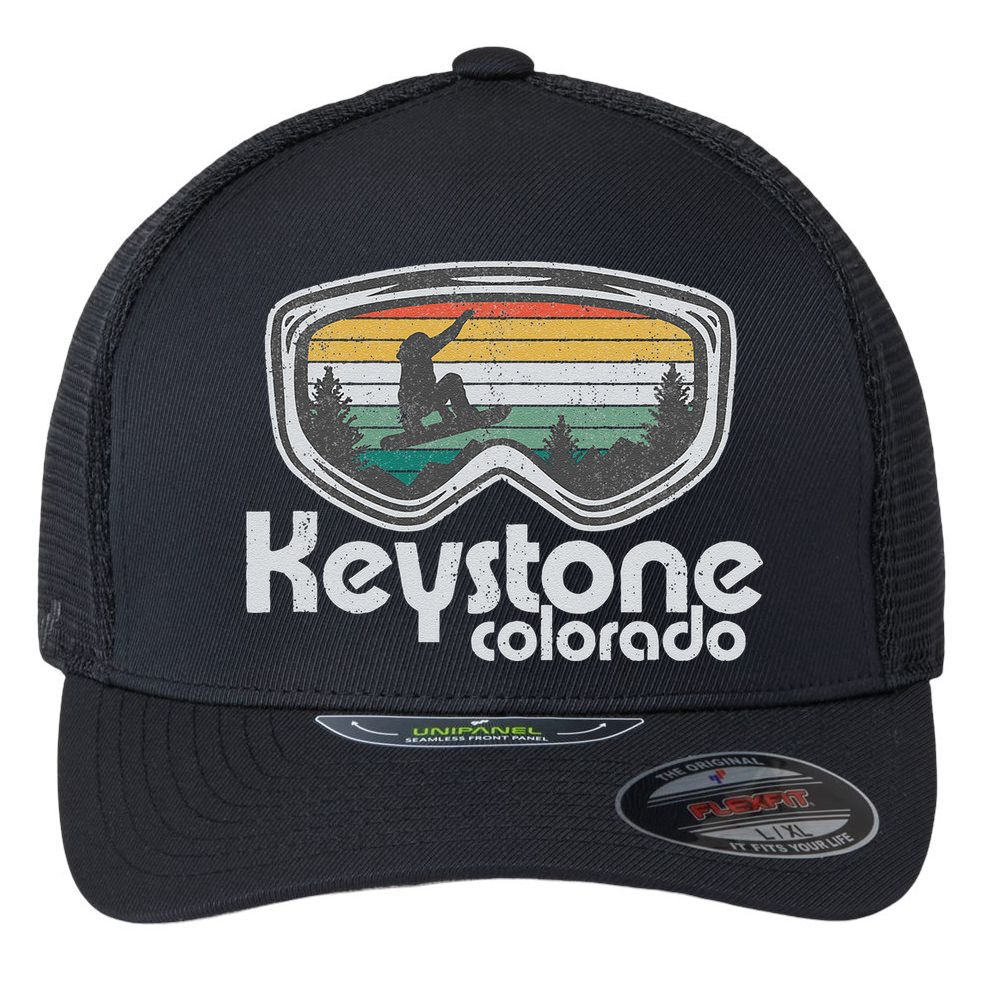 Keystone Snowboarding Retro Colorado Mountain Snowboard  Flexfit Unipanel Trucker Cap
