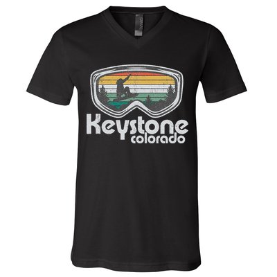 Keystone Snowboarding Retro Colorado Mountain Snowboard  V-Neck T-Shirt