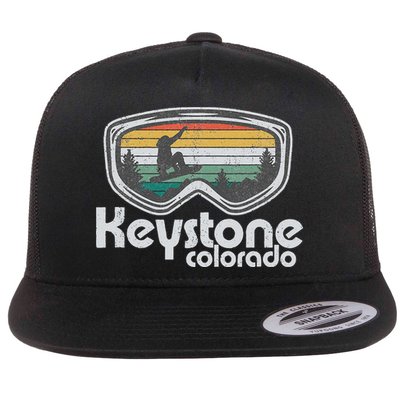 Keystone Snowboarding Retro Colorado Mountain Snowboard  Flat Bill Trucker Hat