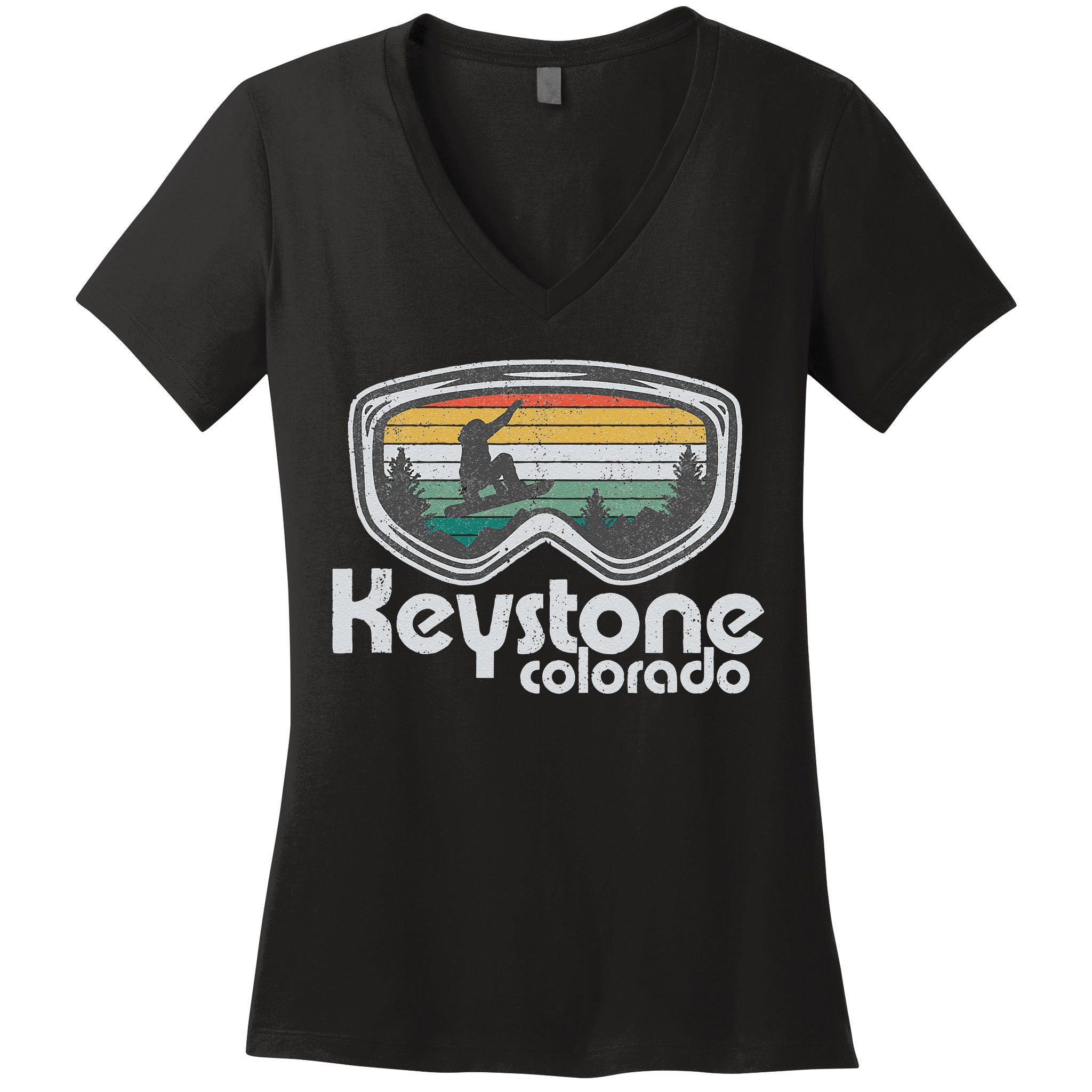 Keystone Snowboarding Retro Colorado Mountain Snowboard  Women's V-Neck T-Shirt