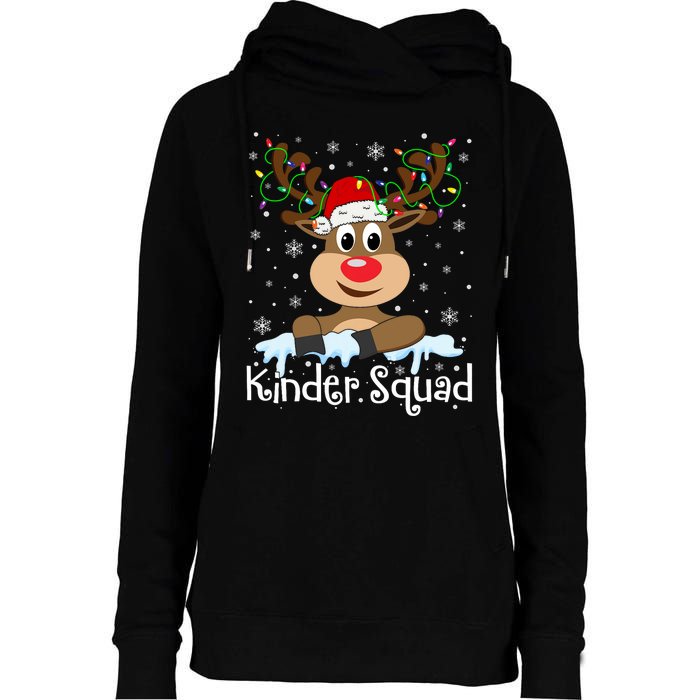 Kinder Squad Reindeer Christmas Kindergarten Teacher Xmas Womens Funnel Neck Pullover Hood