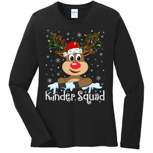 Kinder Squad Reindeer Christmas Kindergarten Teacher Xmas Ladies Long Sleeve Shirt