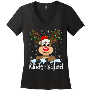 Kinder Squad Reindeer Christmas Kindergarten Teacher Xmas Women's V-Neck T-Shirt