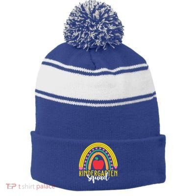 Kindergarten Squad Rainbow Education Stripe Pom Pom Beanie