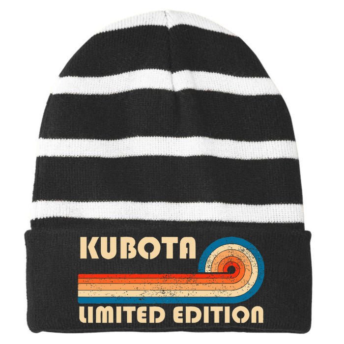 Kubota Surname Retro Vintage 80s 90s Birthday Reunion Striped Beanie with Solid Band