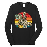 Kids Skeleton Riding Dino Mummy Retro Boy Halloween Long Sleeve Shirt