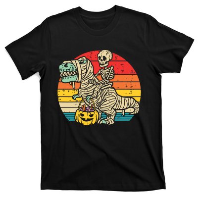 Kids Skeleton Riding Dino Mummy Retro Boy Halloween T-Shirt