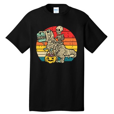 Kids Skeleton Riding Dino Mummy Retro Boy Halloween Tall T-Shirt