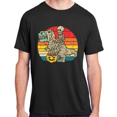 Kids Skeleton Riding Dino Mummy Retro Boy Halloween Adult ChromaSoft Performance T-Shirt