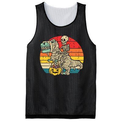 Kids Skeleton Riding Dino Mummy Retro Boy Halloween Mesh Reversible Basketball Jersey Tank