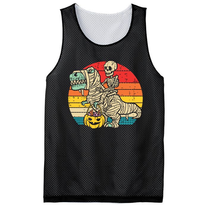 Kids Skeleton Riding Dino Mummy Retro Boy Halloween Mesh Reversible Basketball Jersey Tank