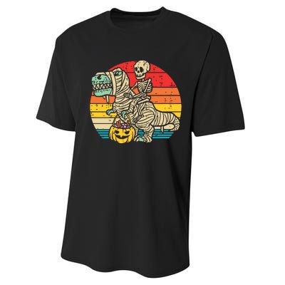 Kids Skeleton Riding Dino Mummy Retro Boy Halloween Performance Sprint T-Shirt