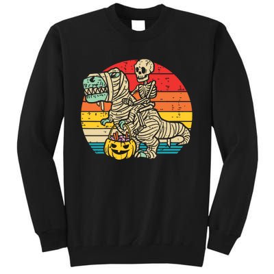 Kids Skeleton Riding Dino Mummy Retro Boy Halloween Tall Sweatshirt