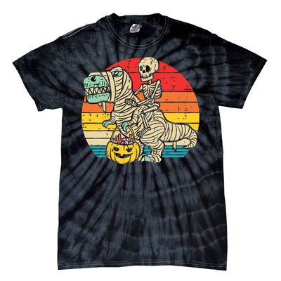 Kids Skeleton Riding Dino Mummy Retro Boy Halloween Tie-Dye T-Shirt