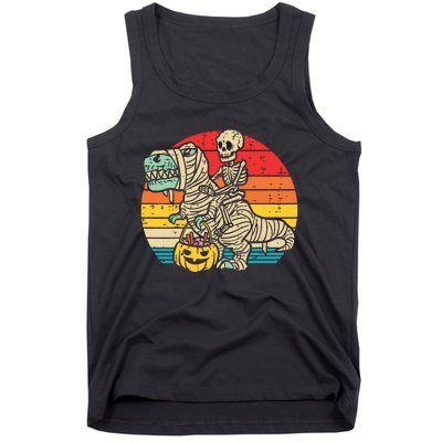 Kids Skeleton Riding Dino Mummy Retro Boy Halloween Tank Top