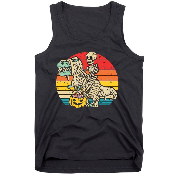 Kids Skeleton Riding Dino Mummy Retro Boy Halloween Tank Top