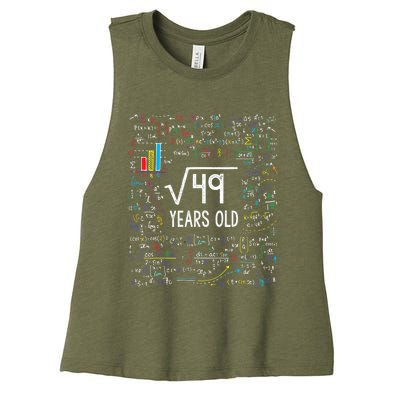 Square Root Of 49 7th Birthday 7 Year Old Funny Gift Math Bday Cool Gift Women's Racerback Cropped Tank