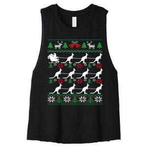 Kangaroo Santa Sleigh Funny Australian Ugly Christmas Women's Racerback Cropped Tank