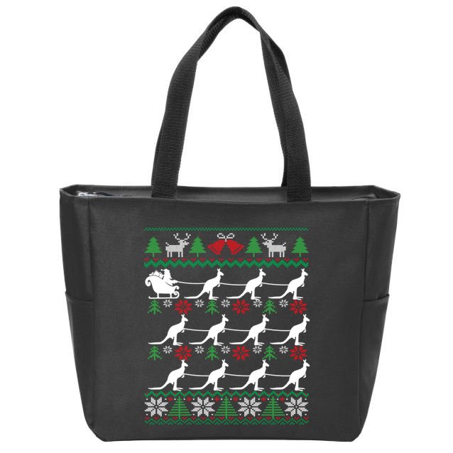 Kangaroo Santa Sleigh Funny Australian Ugly Christmas Zip Tote Bag