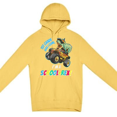 Kids School Starts First Grade Here I Come Dinosaur Monster Truck Premium Pullover Hoodie