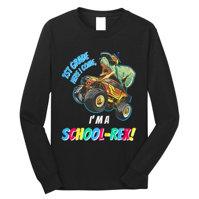 Kids School Starts First Grade Here I Come Dinosaur Monster Truck Long Sleeve Shirt