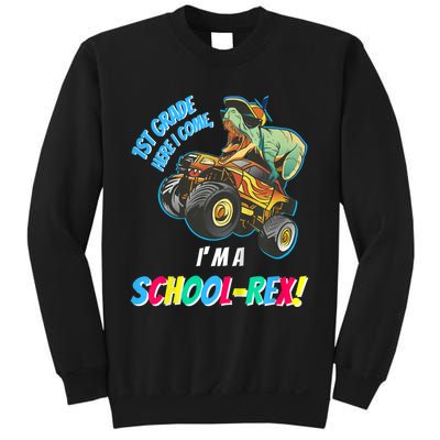 Kids School Starts First Grade Here I Come Dinosaur Monster Truck Sweatshirt