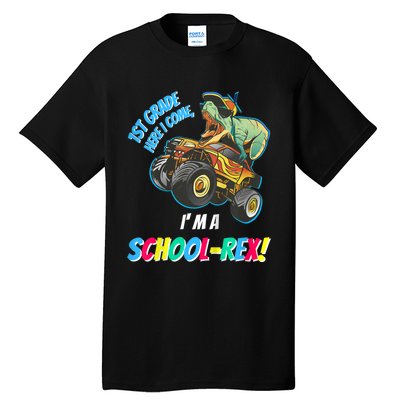 Kids School Starts First Grade Here I Come Dinosaur Monster Truck Tall T-Shirt