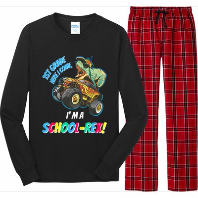 Kids School Starts First Grade Here I Come Dinosaur Monster Truck Long Sleeve Pajama Set