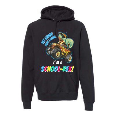 Kids School Starts First Grade Here I Come Dinosaur Monster Truck Premium Hoodie