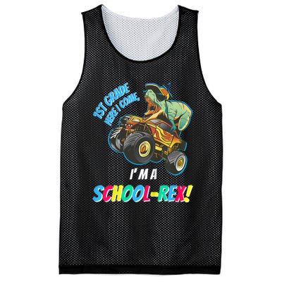 Kids School Starts First Grade Here I Come Dinosaur Monster Truck Mesh Reversible Basketball Jersey Tank