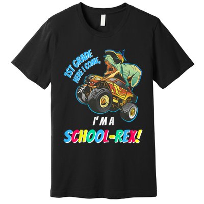 Kids School Starts First Grade Here I Come Dinosaur Monster Truck Premium T-Shirt