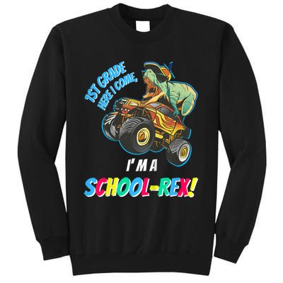 Kids School Starts First Grade Here I Come Dinosaur Monster Truck Tall Sweatshirt