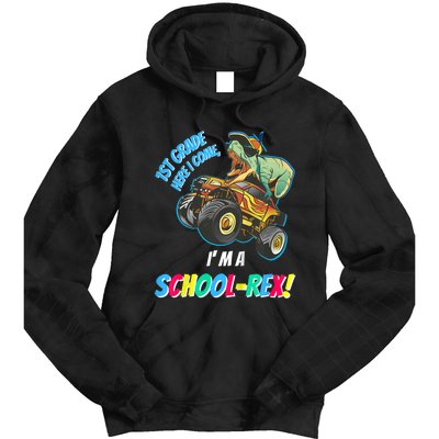 Kids School Starts First Grade Here I Come Dinosaur Monster Truck Tie Dye Hoodie