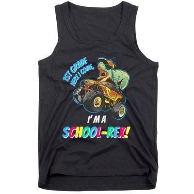 Kids School Starts First Grade Here I Come Dinosaur Monster Truck Tank Top