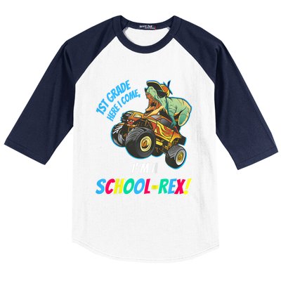 Kids School Starts First Grade Here I Come Dinosaur Monster Truck Baseball Sleeve Shirt