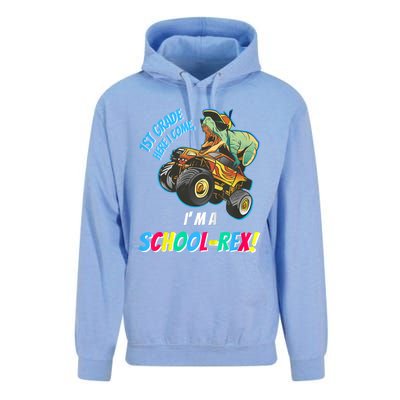 Kids School Starts First Grade Here I Come Dinosaur Monster Truck Unisex Surf Hoodie