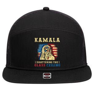 Kamala Shattering The Glass Ceiling Kamala Harris 7 Panel Mesh Trucker Snapback Hat